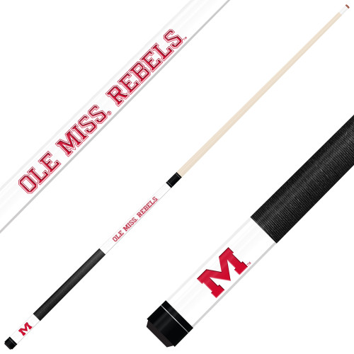 Ole Miss Rebels Custom Engraved White Billiard Cue - Red