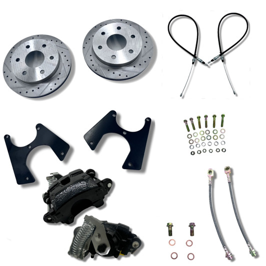 1963-1987 chevy c10 rear disc brake conversion kit 6 lug rotors black e-brake calipers