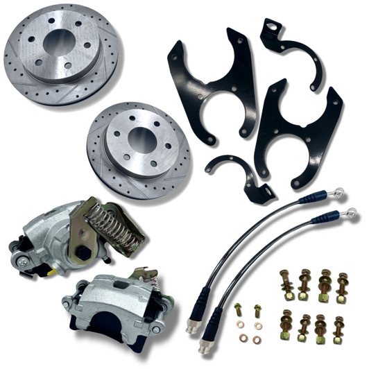 1988-1998 chevy 1500 obs rear end disc brake conversion kit silver e-brake calipers 6 lug rotors