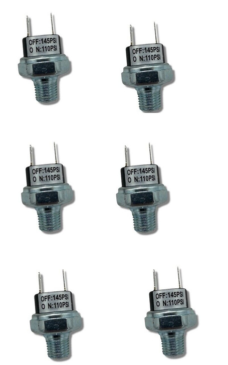 Air Compressor Tank Pressure Switch 110 PSI On / 145 PSI Off 1/4 NPT (6-PACK)