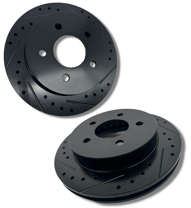 63-87 Chevy C10 Front & Rear Rotors 5x5 Drilled and Slotted BLACK (PAIR)