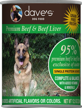 Dave's Pet Food 95% Premium Beef & Beef Liver Grain-Free Recipe Canned Dog Food, 12.5-oz