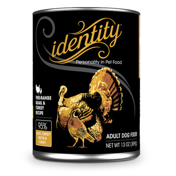 Identity 95% Free-Range Quail, Turkey Broth & Turkey Pâté Wet Dog Food, 13 oz.