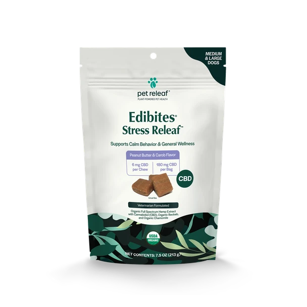 Pet ReLeaf Edibites:  Large Breed Carob CALMING Peanut Butter, 7.5 oz.