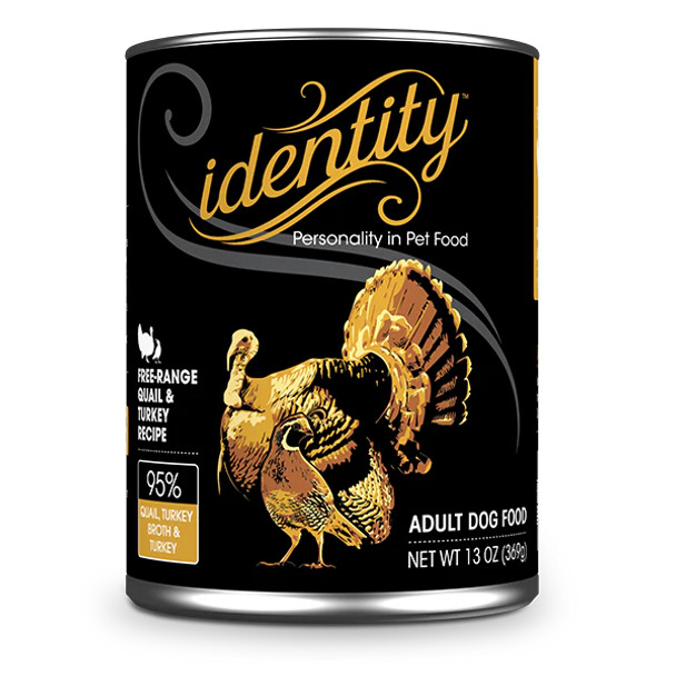 Identity 95% Free-Range Quail, Turkey Broth & Turkey Pâté Wet Dog Food, 13 oz.