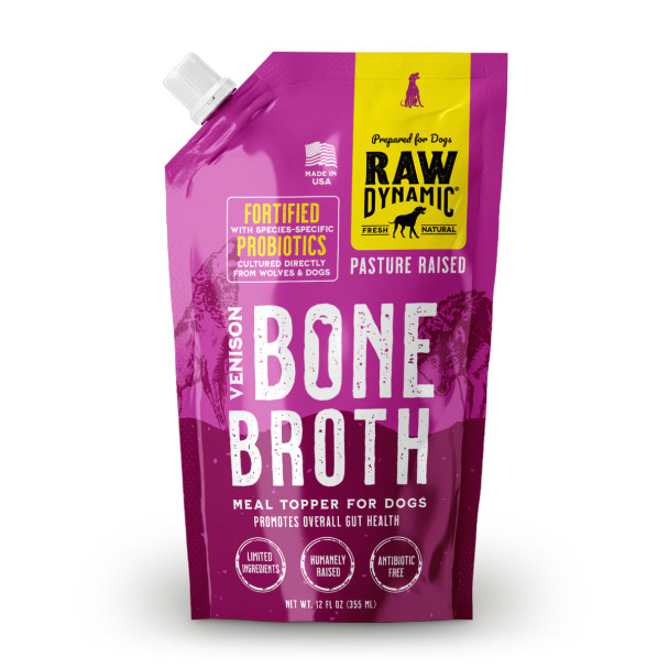 Raw Dynamic Grass Fed Venison Bone Broth for Dogs, 12 oz.