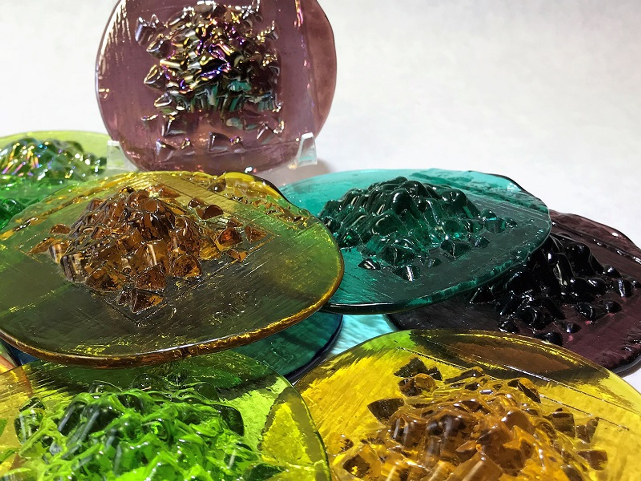 Sea glass and resin light sculpture - coloured sea glass - cast in resin -  lamp