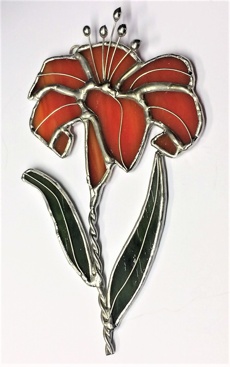 Stained Glass Orange Poppy Flower Suncatcher