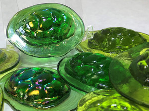 Turtleback Art Glass Pressed Jewel Shown in Assorted Greens