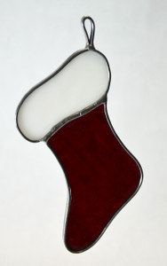 Large Christmas Stocking Art Glass Suncatcher in Red and White Large Christmas Stocking Art Glass Suncatcher in Red and White