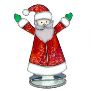 Traditional Styled Santa Claus Free Standing Suncatcher Decoration in Red, White, Green, Black, and Gray by KOG Kokomo Opalescent Glass Traditional Styled Santa Claus Free Standing Suncatcher Decoration in Red, White, Green, Black, and Gray by KOG Kokomo Opalescent Glass
