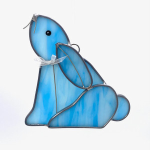 Easter Bunny Art Glass Suncatcher in Blue with White Ribbon Easter Bunny Art Glass Suncatcher in Blue with White Ribbon
