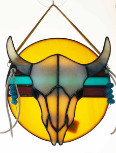Longhorn Skull Suncatcher in Yellow, White, and Turquoise Longhorn Skull Suncatcher in Yellow, White, and Turquoise