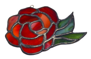Red Peony (Piney Rose) with Green Leaves Art Glass Suncatcher Red Peony (Piney Rose) with Green Leaves Art Glass Suncatcher