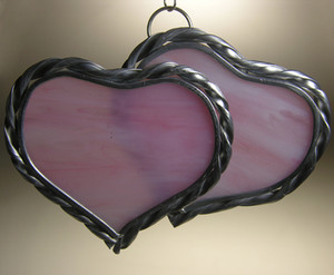 Double large hearts art glass suncatcher in pink Double large hearts art glass suncatcher in pink