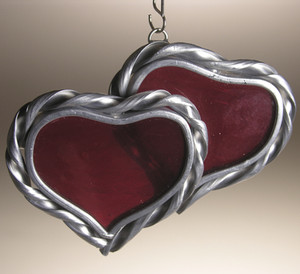 Double heart art glass suncatcher in red - two small hearts Double heart art glass suncatcher in red - two small hearts