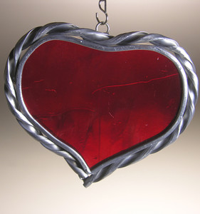 Large single heart art glass suncatcher in red Large single heart art glass suncatcher in red