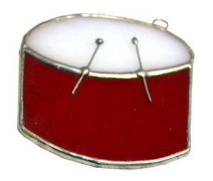 Drum Suncatcher Decoration in Red and White by KOG Kokomo Opalescent Glass Drum Suncatcher Decoration in Red and White by KOG Kokomo Opalescent Glass