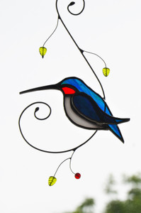 Hummingbird on Wire Branch art glass suncatcher