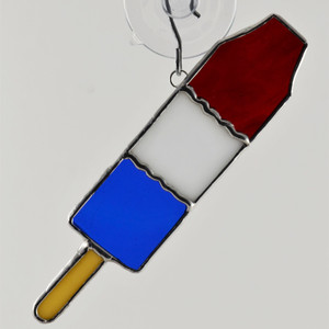 Red White and Blue Bomb Pop Suncatcher by KOG Kokomo Opalescent Glass Red White and Blue Bomb Pop Suncatcher by KOG Kokomo Opalescent Glass