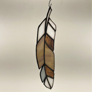 Large Feather Art Glass Suncatcher - in White and Amber