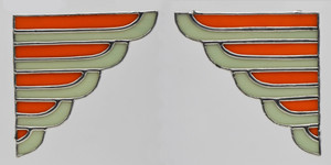 Pair of Art Deco Gussets Art Glass Suncatchers - in Green, and Orange Pair of Art Deco Gussets Art Glass Suncatchers - in Green, and Orange