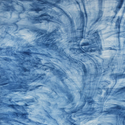 42LL (Steel Blue (642), Clear) Streaky Art Sheet Glass by KOG Kokomo Opalescent Glass Smooth Texture