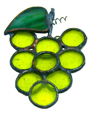 Grapes Art Glass Suncatcher in Green by KOG Kokomo Opalescent Glass