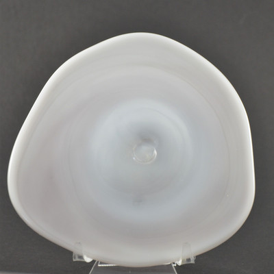 Blown Rondels - Frit - 4" White with Light Green Swirl on Reverse (Pontil Side Shown)