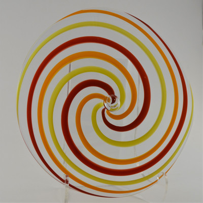 Blown Rondels - Pinwheel - 10" Clear with Yellow, Red, and Orange