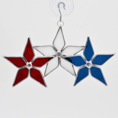 Patriotic Floweresque Stars Art Glass Suncatcher - in Red, White, and Blue - by KOG Kokomo Opalescent Glass
