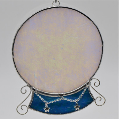 Mysterious Crystal Ball Art Glass Suncatcher - Blue and Iridized White - by KOG Kokomo Opalescent Glass