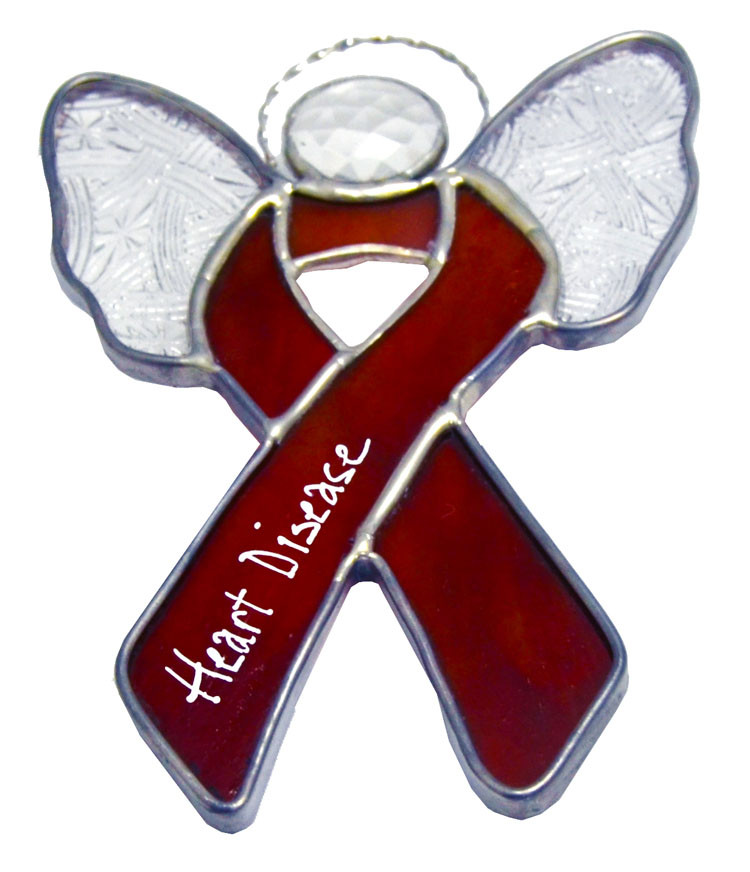 Angel Wings Heart Disease Awareness Ribbon Suncatcher