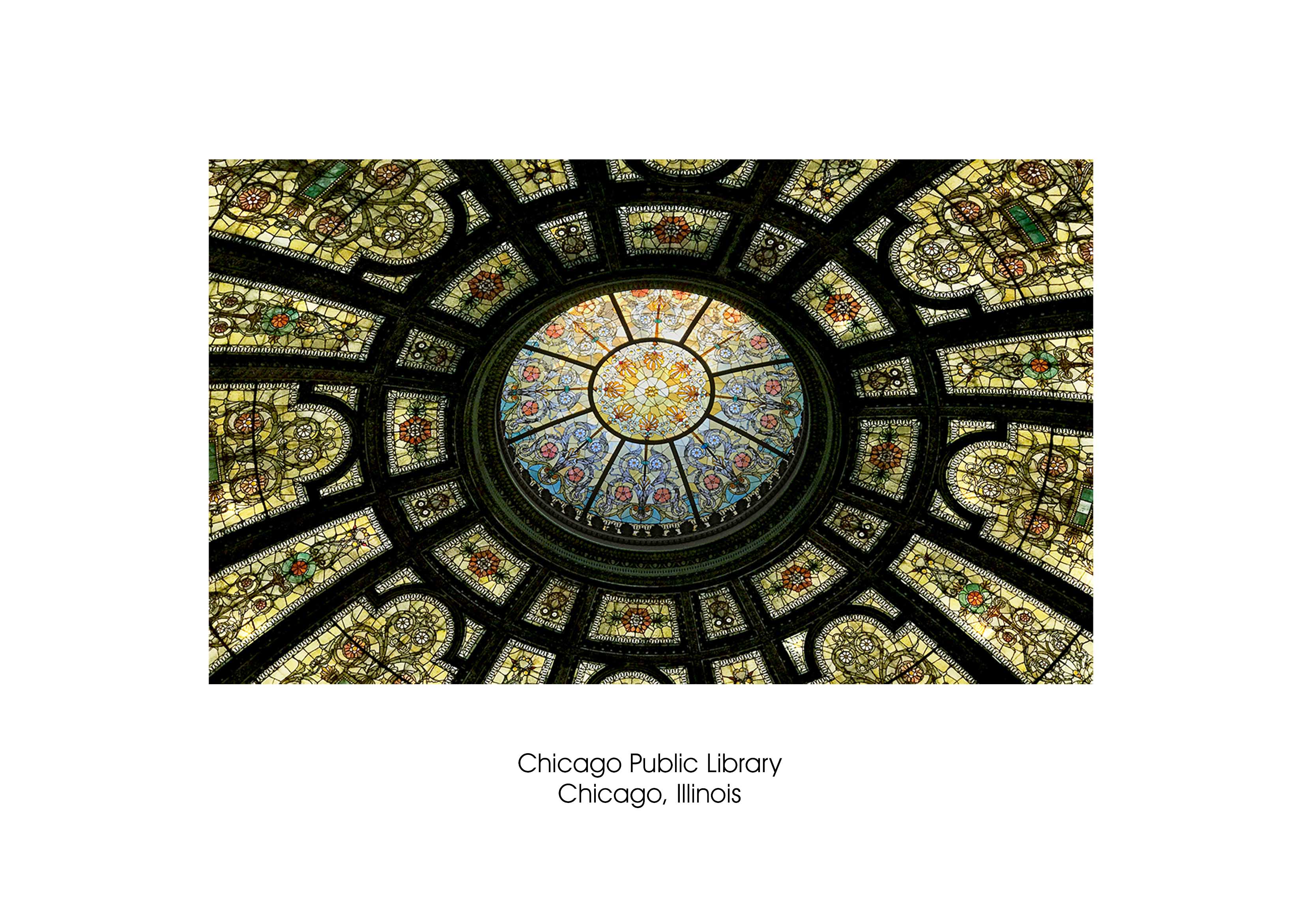 stained glass at the Chicago Public Library in Chicago, Illinois
