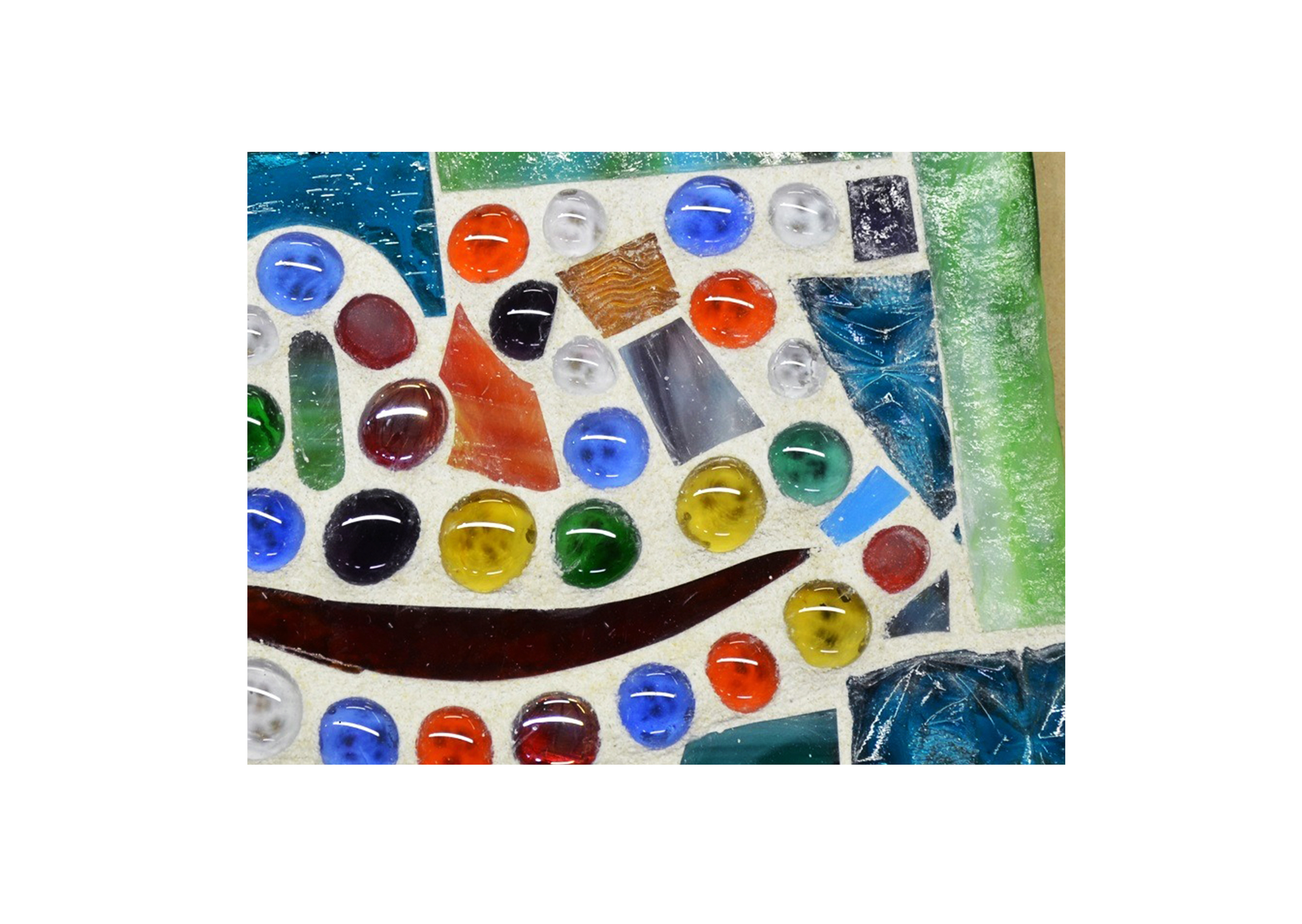 up close view of a colorful stained glass mosaic