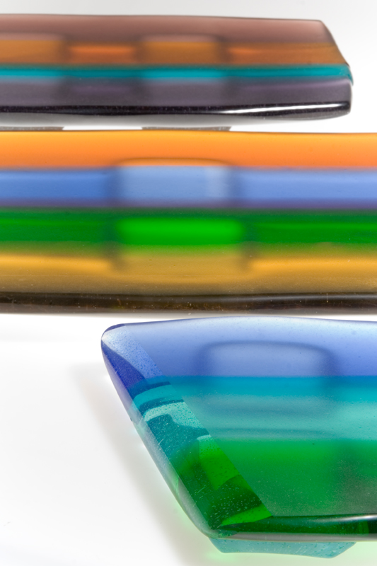 multi-colored fused glass serving boards