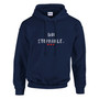 Navy blue pullover hoodie displayed against a light gray background. The front features the empowering message “UNSTOPPABLE.” in distressed white lettering, with the word split across two lines and accented by three small red hearts beneath the text. The hoodie includes a drawstring hood, spacious kangaroo pocket, and ribbed cuffs and hem. The deep navy color provides a classic, versatile look while creating strong contrast for the design. The message symbolizes determination, resilience, confidence, and perseverance, making it an ideal choice for cancer awareness, recovery journeys, personal growth, and everyday motivation.