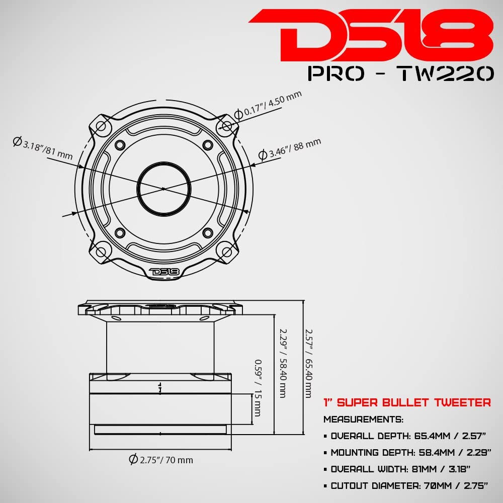 DS18 PRO-TW220 3” PRO Aluminum Super Bullet Tweeter with Built in
