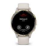 Garmin Venu 3S Smaller Fitness and Health Smartwatch - Soft Gold Stainless Steel Bezel with Ivory Case and Silicone Band
