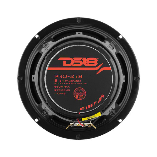 DS18 PRO-ZT8 8" 275W RMS Water Resistant Mid-Range Loudspeaker with Built-in Bullet Tweeter - 4 Ohm 
