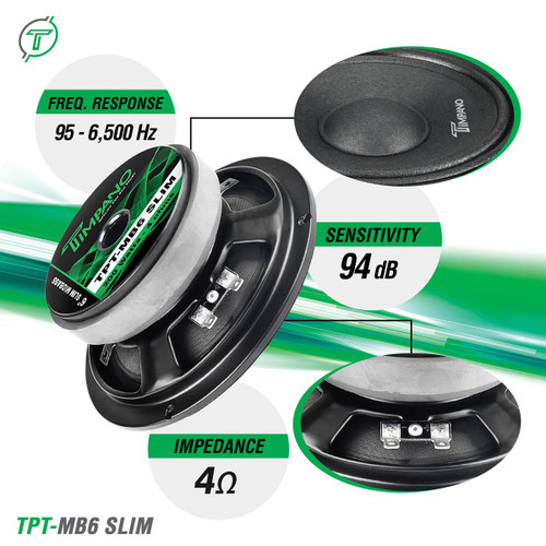 Timpano TPT-MD6 SLIM 6.5″ 100W RMS Shallow Mid Range Loudspeaker - 8 Ohm