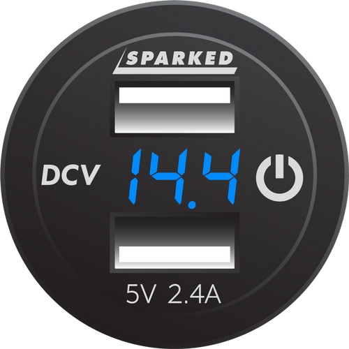 Sparked Innovations Voltmeter Dual Port USB Charger with Onboard Touch Switch