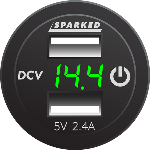 Sparked Innovations Voltmeter Dual Port USB Charger with Onboard Touch Switch