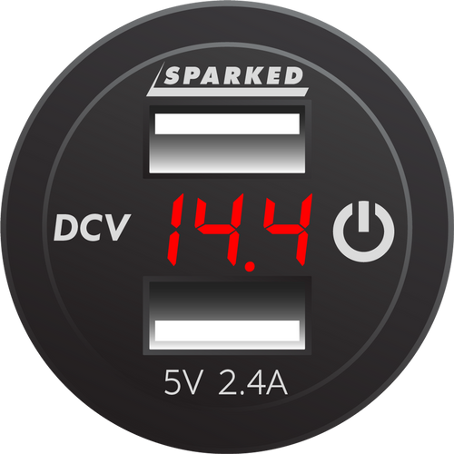 Sparked Innovations Voltmeter Dual Port USB Charger with Onboard Touch Switch