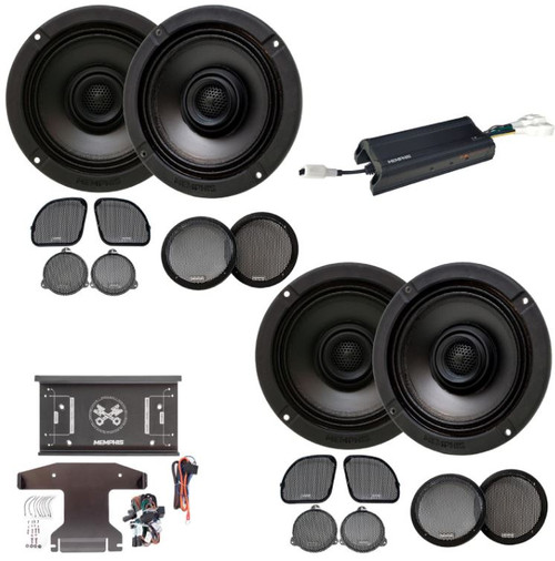 Memphis Audio MXAHDPRO4 Harley Davidson 6.5" 75W RMS 4-Speaker Direct Fit OEM Kit with Amplifier