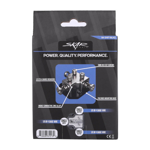 Skar Audio SK-DIST-BLK3 1 x 1/0 or 4 Gauge to 2 x 1/0 or 4 Gauge Power Distribution Block
