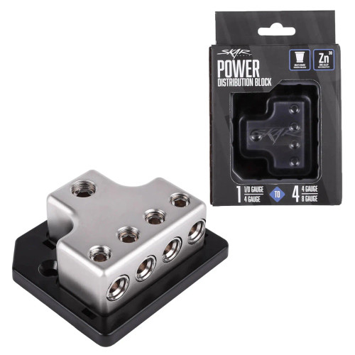 Skar Audio SK-DIST-BLK2 1 x 1/0 or 4 Gauge to 4 x 4 or 8 Gauge Power Distribution Block