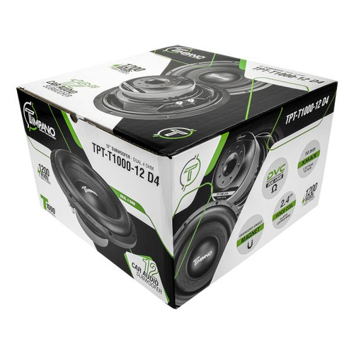 Timpano TPT-T1000-12 D4 12" 600W RMS Car Audio Subwoofer - Dual 4 Ohm