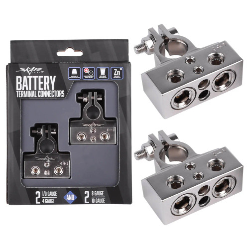 Skar Audio SK-BATTERMS1 2 x 0/4 Gauge and 2 x 8/10 Gauge (+/-) Top Post Heavy Duty Positive and Negative Battery Terminals