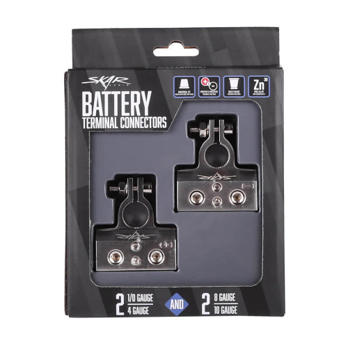 Skar Audio SK-BATTERMS1 2 x 0/4 Gauge and 2 x 8/10 Gauge (+/-) Top Post Heavy Duty Positive and Negative Battery Terminals